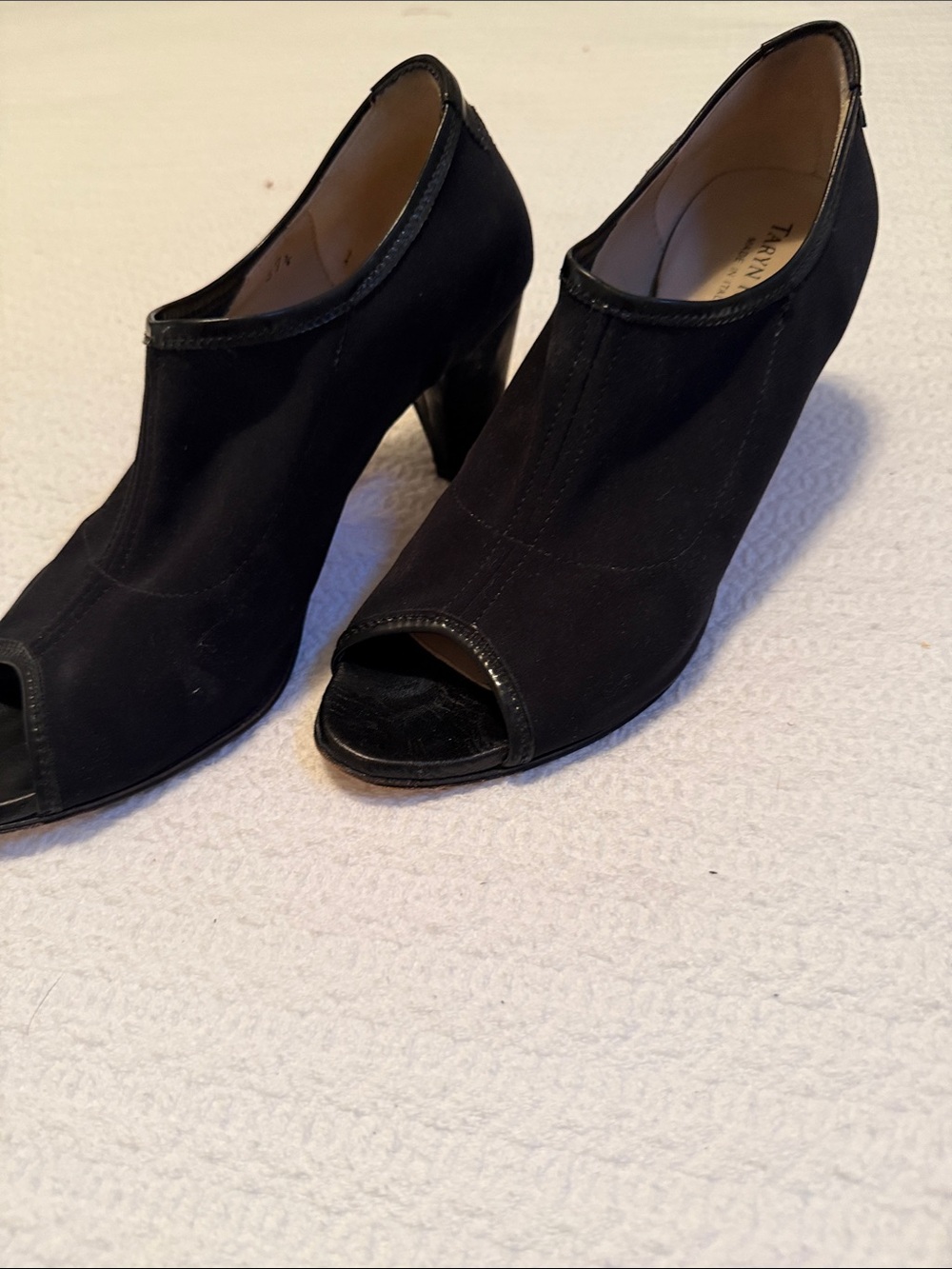 Taryn Rose Black Suede Peep-Toe Heels